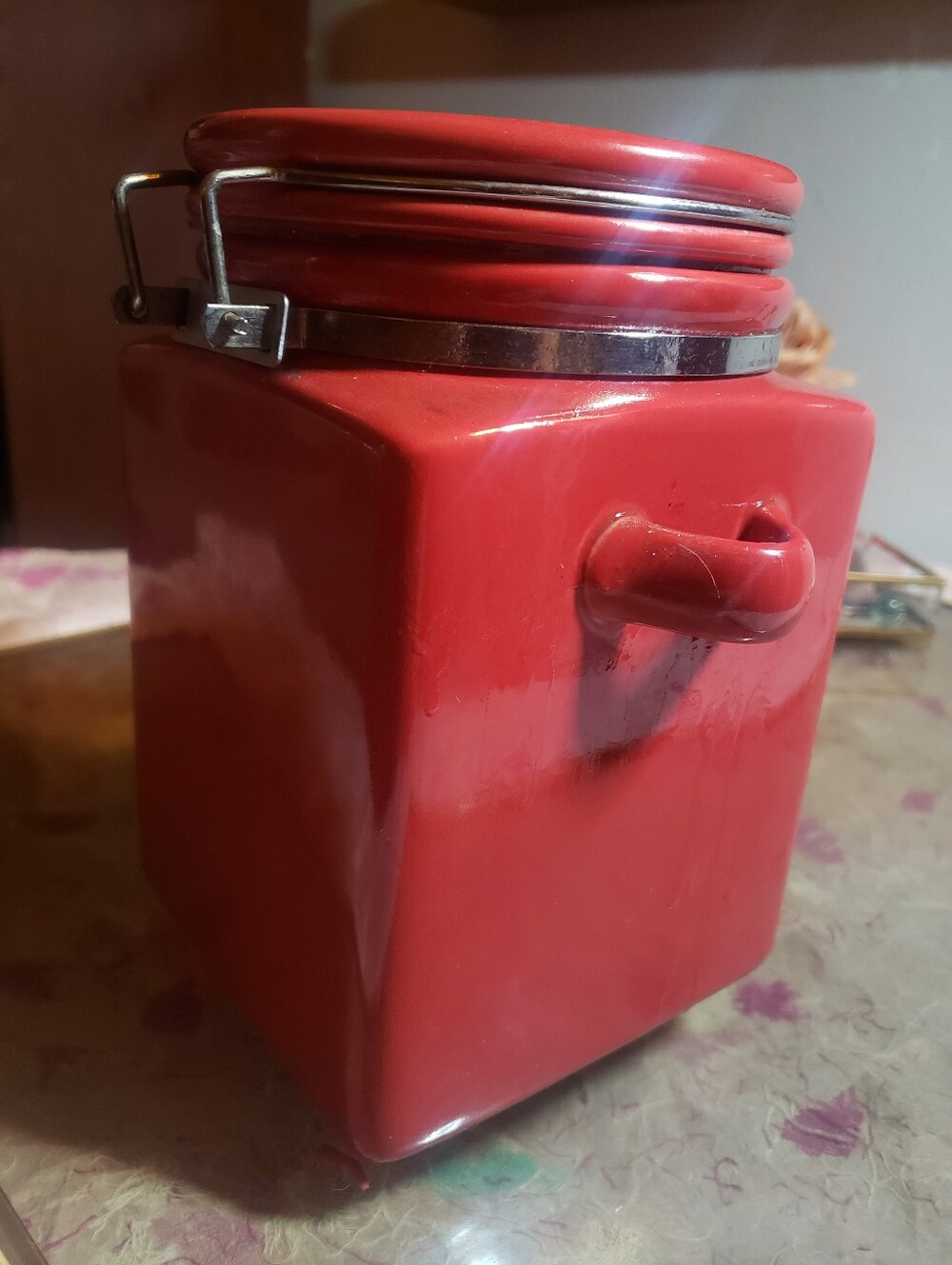 Retro Vibrant Red Ceramic Kitchen Canister with Locking Lid